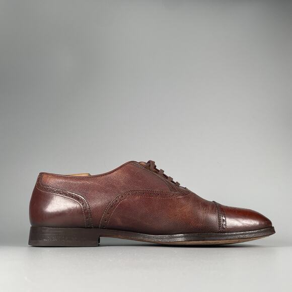 Santoni 14824 Men’s Size 9 EE Brown Leather Oxford Cap Toe Dress Shoes Lace Up - Picture 5 of 9